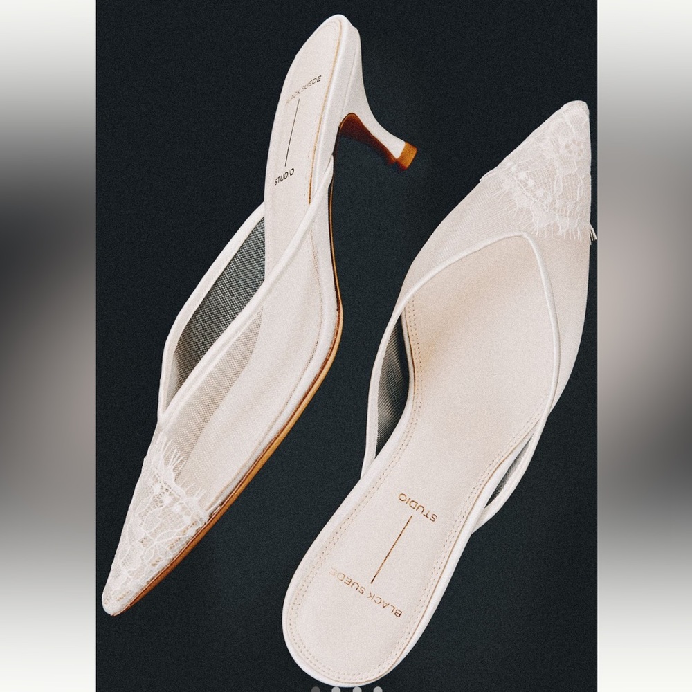 Black Suede Studio Clara Lace Kitten Heels